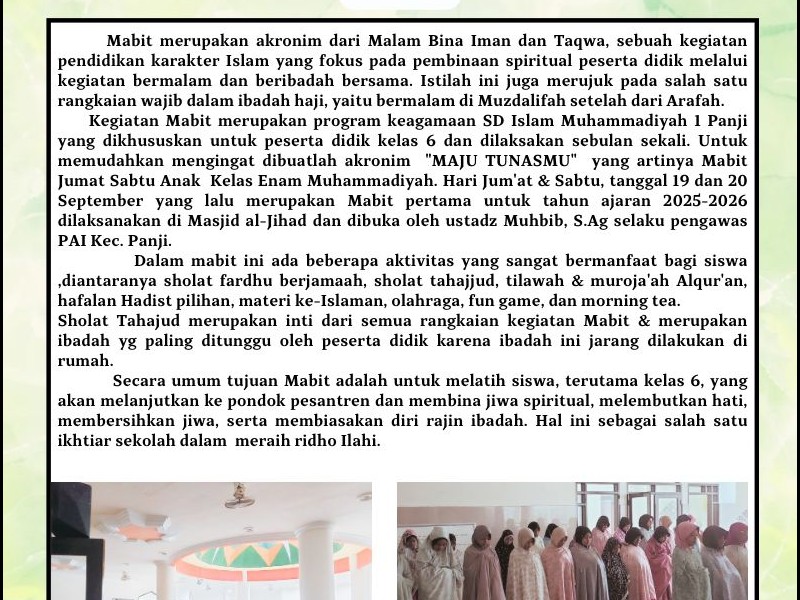 Pelaksanaan MABIT ( MALAM BINA IMAN DAN TAQWA )